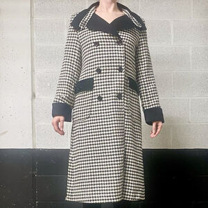 Black & White Long Houndstooth Pea Coat Size Small